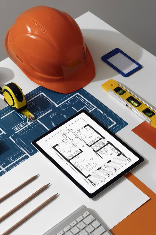 Hardhats and blue prints